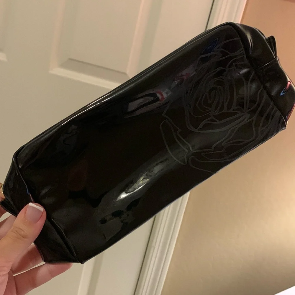 NEW Lancôme Black Patent Zip Pouch
